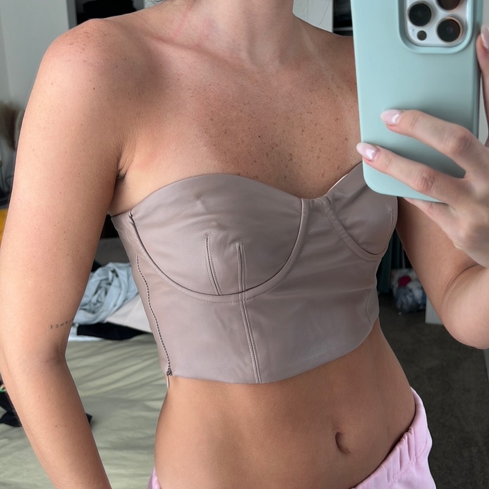 Leather cropped top ZARA